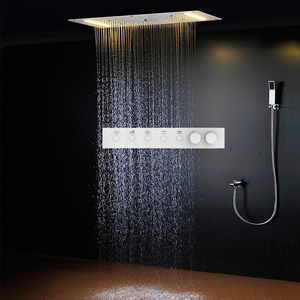 Ensemble de douche à effet pluie LED encastré moderne avec mitigeur thermostatique numérique en laiton, finition chrome poli, en acier inoxydable, grande tête - Product Image 5