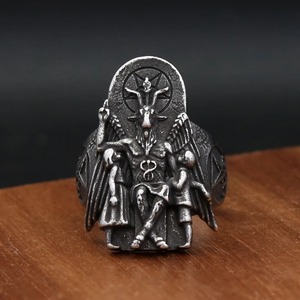 Yunnique Iron Warrior – Bague en acier inoxydable avec tête de taureau Anubis et crâne, bijoux punk pour homme, cadeau pour toutes occasions - Product Image 1