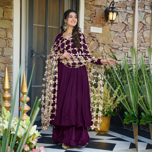 Robe longue noire élégante avec broderie chaîne, imprimé floral en dentelle, coupe trapèze, manches longues, col ras-du-cou, en organza tissé, pour soirée, pour femme - Product Image 1