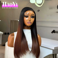 Rambut Manusia Vietnam Virgin Tanpa Lem, Lace Front Transparan 13x4, Warna Akar Coklat, Kepadatan 200%, Double Drawn, Panjang Lurus