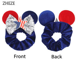 Nouveaux accessoires pour cheveux pour la fête de l'Indépendance, Statue de la Liberté, logo du drapeau américain, nœud en flanelle à paillettes, attaches pour cheveux en forme d'oreilles de souris pour filles - Product Image 5