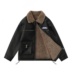Chaqueta de Cuero PU para Hombre LAYENNE, Talla Grande, Estilo Vintage Sherpa, Cuello Camisero, Chaqueta Acolchada de Invierno Unisex - Product Image 2
