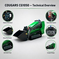 Mini-chargeuse sur chenilles COUGARS CG1050 avec moteur diesel Kubota 25 CV, certifiée CE EPA, à haut débit et compacte