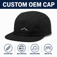 Casquette de papa à 5 panneaux à visière plate en coton doux brodé avec logo, vente en gros d'usine