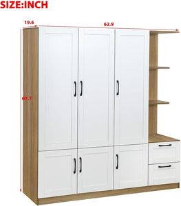 Armario de Madera de Tres Puertas |   Barra de Colgar Doble + Estante Lateral + 2 Cajones <span class=keywords><strong>para</strong></span> Gran Almacenamiento, Dormitorio/Vestidor Moderno - Product Image 2