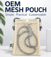 Pochette de rangement en maille personnalisée OEM avec cordon, mini pochette en maille à bandoulière pour téléphone portable et petits objets