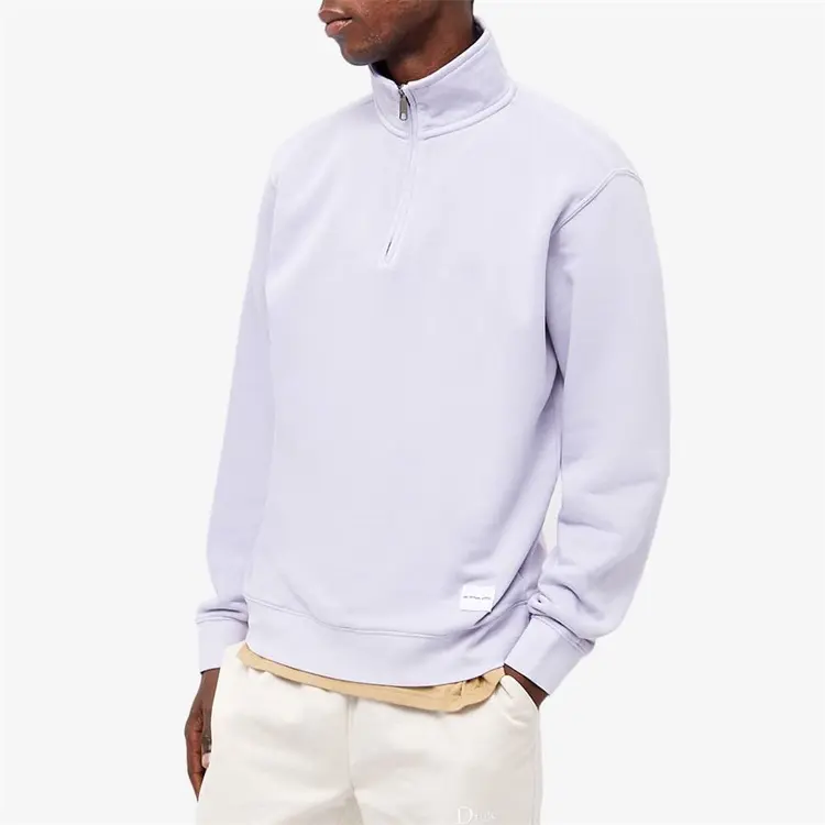 Sweat-shirt pour hommes, col entonnoir en coton, combinaison de marque, tissé, violet et uni,