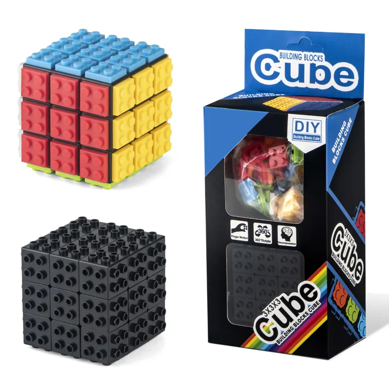 New arrival safety material black bottom plastic diy small magic cube building block assemble puzzle game for kids