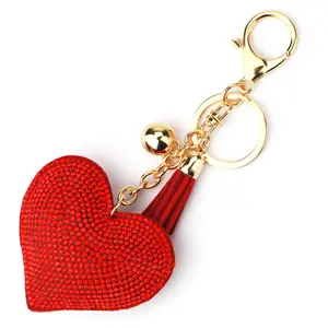 Yüksek kaliteli moda kalp şeklinde rhinestone kişiselleştirilmiş kristal Glitter anahtarlıklar Bling aşk kalp şekli elmas anahtarlık