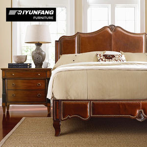 미국식 빈티지 원목 침대 친환경 가죽 침대 고급 침실 세트 빌라 맞춤 제작 - Product Image 2