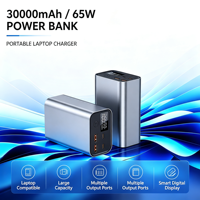 Batterie externe à charge rapide 65W 30000mAh ultra-mince 4 sorties pour ordinateur portable, écran d'affichage numérique dynamique, coque en aluminium
