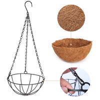 Panier suspendu pour plantes avec doublure en fibre de coco, pot de fleurs artificielles en fil métallique pour hortensias avec chaîne et crochet, panier d'intérieur/extérieur pour plantes