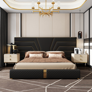 Lớn <span class=keywords><strong>Headboard</strong></span> Villa Nội Thất Phòng Ngủ Với Lưu Trữ Thiết Kế Sang Trọng Ý Super <span class=keywords><strong>King</strong></span> Kích Thước Giường Khung - Product Image 5