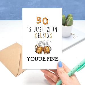 Tarjeta de Cumpleaños Número 50 para Hombre o Mujer, Tarjeta Humorística de 50 Años, Regalo de Cumpleaños con Mensaje Divertido para Él o Ella, Es Solo Celsius, Estás Genial - Product Image 5