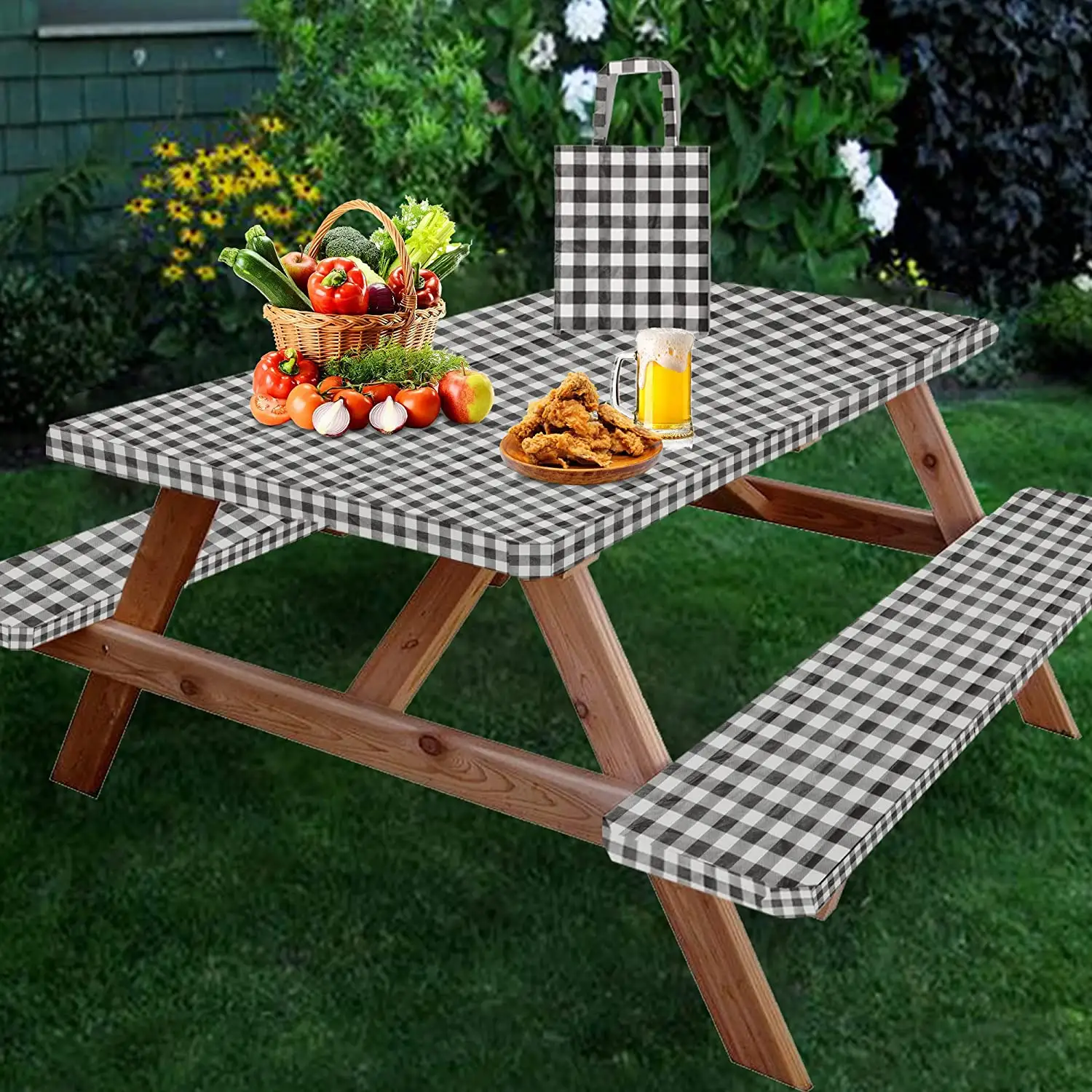 Customized high-quality outdoor picnic table cloth three-piece set, bench cover waterproof light simple hot selling products