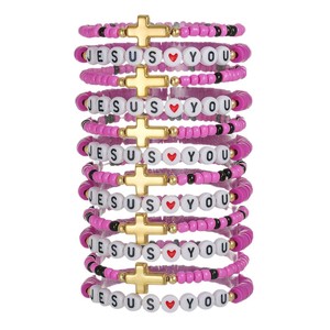 Meilleures ventes Bracelet tendance en céramique souple coloré avec lettres et croix plaqué or unisexe - Product Image 5