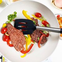 Lot de 2 ustensiles de cuisine en silicone de qualité alimentaire, résistants aux hautes températures, multicolores, spatule ajourée et spatule plate pour la cuisson