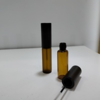 Flacon en verre ambré 5 ml, bouteille vide en plastique PP, tube transparent givré pour mascara, brillant à lèvres, brosse à cils, avec bouchon en bambou