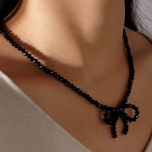 Resoul Glasperlen-Schleifenanhänger-Halskette, Modeschmuck im koreanischen Stil, handgefertigter Perlen-Choker für Damen, Geschenk-Accessoires - Product Image 3