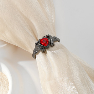 Skeleton Heart Shape Red Stone <b>Open</b> <b>Ring</b> For Women Party Jewelry Claw Setting - Product Image 4