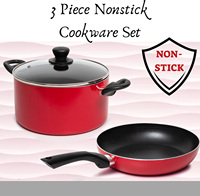 Vente en gros d'usine, personnalisation, style classique, ensemble de 3 casseroles et poêles en aluminium pressé rouge, antiadhésives, ensembles de cuisson
