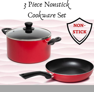 Vente en gros d'usine, personnalisation, style classique, ensemble de 3 casseroles et poêles en aluminium pressé rouge, antiadhésives, ensembles de cuisson - Product Image 3
