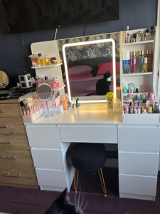 Factory Direct Modern 7 Drawers Dressing Table <b>Vanity</b> Desk with Large <b>Lighted</b> <b>Mirror</b> Adjustable Brightness - Product Image 3