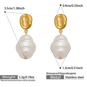 ต่างหูขายส่งจำนวนมาก สแตนเลส 316L ชุบทอง 14k 18k เครื่องประดับคุณภาพสูง ต่างหูมุกแฟชั่นแบบห้อยสำหรับผู้หญิง - Product Image 5