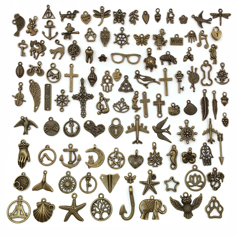 100pcs DIY Necklace Bracelet Accessory Golden Antique Jewelry Making Alloy Small Assorted Mixed Bronze Metal Pendants Charms