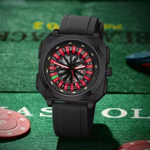 นาฬิกาควอตซ์ธุรกิจผู้ชาย สายซิลิโคน ตัวเรือนโลหะผสม หน้าปัดสี่เหลี่ยม นาฬิกาผู้ชายสีแดงคาสิโน โป๊กเกอร์ รูเล็ต - Product Image 4