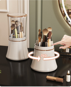 מארגן איפור מסתובב, קופסת איפור אטומה לאבק, מארגן מברשות איפור לשידה - Product Image 6