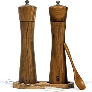 Smerigliatrice di sale e pepe manuale in legno di Acacia regolabile in legno di Acacia da 8.5 pollici Amazon New Two Piece