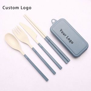 Eco-Friendly Wheat Straw Travel Utensil Set, 300mL PP Material, Custom Silk <b>Screen</b> Printing for Business Gifts - Product Image 1