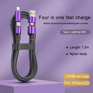 Spot Supply 1.2M Data Super Quick Charge Cable Micro 4 In 1 Charger Cable Nylon Braided Multi Usb 6 A Type C Data Cables