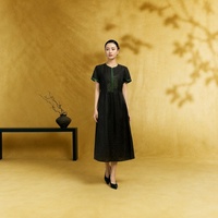 Robes midi pour femmes en soie de mûrier 100% Gambiered, col rond, style romantique, inspirées du patrimoine culturel immatériel chinois, très demandées