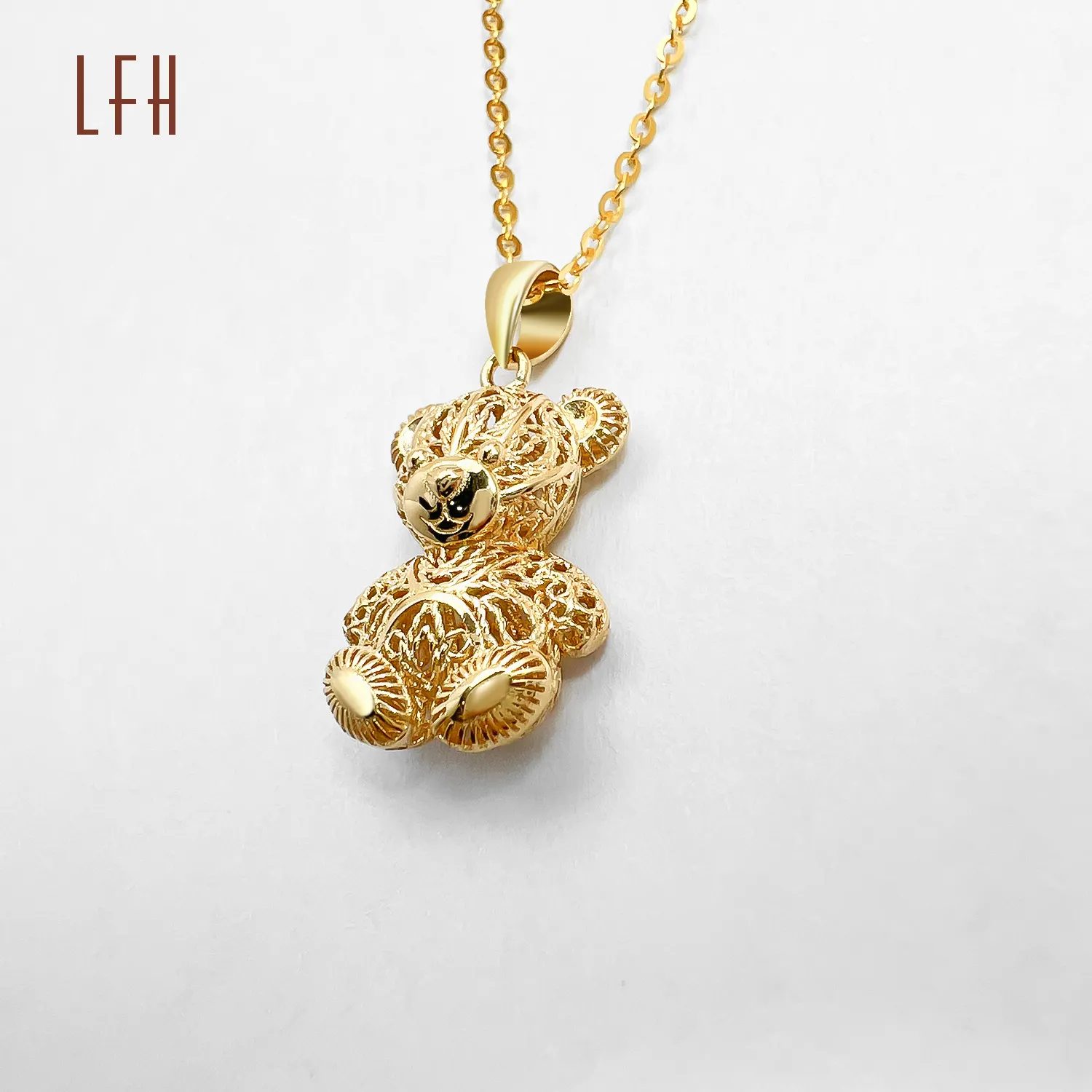 LFH-Colgante para el día de la madre, oro puro de 18k, oso de oro amarillo de dibujos animados, collar, regalo, oso, Animal, joyería de oro de 18k Real