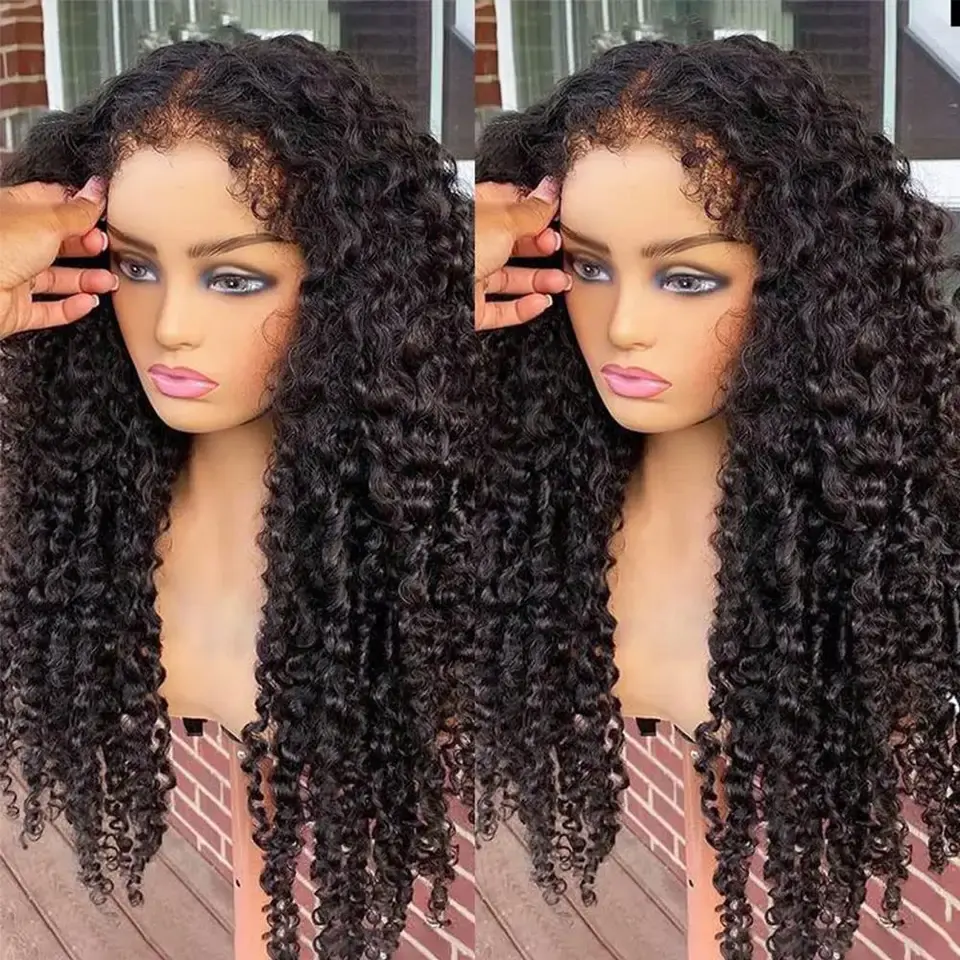 4C Kinky Edges Hairline perruque pleine dentelle pour les femmes noires cheveux humains Kinky Curly Transparent dentelle perruques avec des cheveux de bébé bouclés