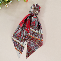 Chouchou en satin pour femme avec long foulard imprimé floral, élastique à cheveux style rétro, accessoires pour cheveux pour filles, coiffe