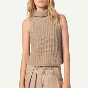 Maglione <span class=keywords><strong>Senza</strong></span> <span class=keywords><strong>Maniche</strong></span> a Collo Alto Personalizzato all'Ingrosso |   Gilet da donna in misto cashmere a coste grosse, <span class=keywords><strong>maglia</strong></span> a scollo a conchiglia da donna in misto cashmere - Product Image 1