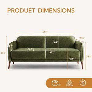 Manufacturer Mid Century Modern Decor <strong>Sofa</strong> Couch Thick Seat Cushion Small Loveseat <strong>Sofa</strong> <strong>for</strong> <strong>Bedroom</strong> Apartment Office - Product Image 2
