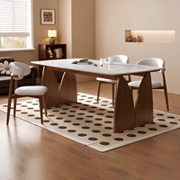 Ensemble table et chaises de salle à manger en bois massif rétro, plateau en pierre de quartz, design rectangulaire moderne minimaliste vintage de style français