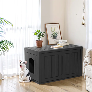 Modern Large Plastic <strong>Cat</strong> <strong>Litter</strong> Box Enclosure Storage <strong>Cabinet</strong>, Indoor Outdoor Pet <strong>Cat</strong> House With Storage Bench - Product Image 1