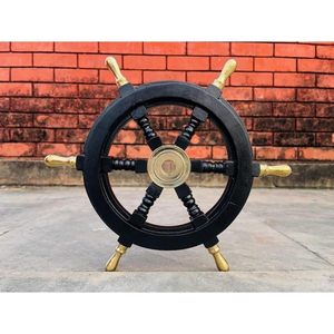 12 Inch Nautical Wooden <b>Ship</b> Wheel with 6 Brass Spokes Decorative Steering Wheel Wall Decor - Product Image 6