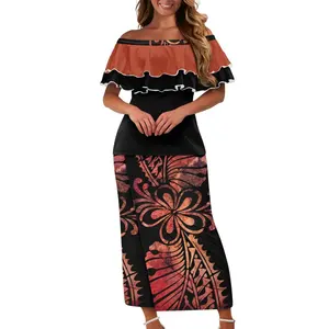Новейшая мода, пулетаси из двух частей с оборками, открытыми плечами, для женщин, на заказ, полинезийское самоанское племенное элегантное платье большого размера
