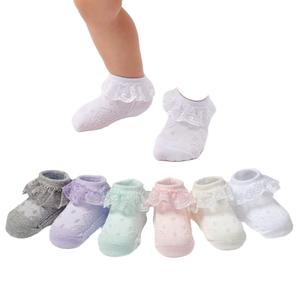 Calcetines de Algodón Peinado con Volantes en el Tobillo, Estilo Princesa, Dulces, Tejidos, Antibacterianos, en 5 Colores, para Niñas, Primavera Española - Product Image 1