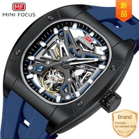 MINI FOCUS Montre mécanique automatique squelette double face pour homme, forme tonneau, aiguilles lumineuses, en alliage, best-seller