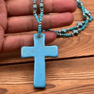 Bijoux religieux, collier avec pendentif croix bohème pour femmes, avec perles turquoise, pour un usage quotidien dans les activités religieuses chrétiennes - Product Image 3