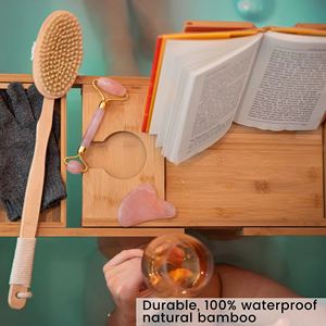 Baignoire extensible de luxe Caddy plateaux bambou naturel salle de bain lit organisateur plateau baignoire Caddy plateau - Product Image 3