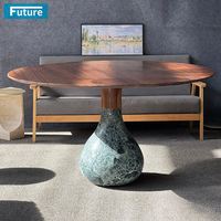 Meubles de luxe de grande taille Table à manger en marbre vert verde avec dessus rond en bois pour Villa Mansions Apartment Hotel Restaurant