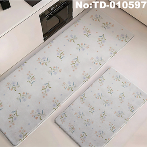 Set di Tappeti da <span class=keywords><strong>Cucina</strong></span> a Quadri <span class=keywords><strong>Arancione</strong></span>, Verde Acqua e Marrone, Tappeto Runner con Motivo a Griglia, Antiscivolo e Antifatica - Product Image 6
